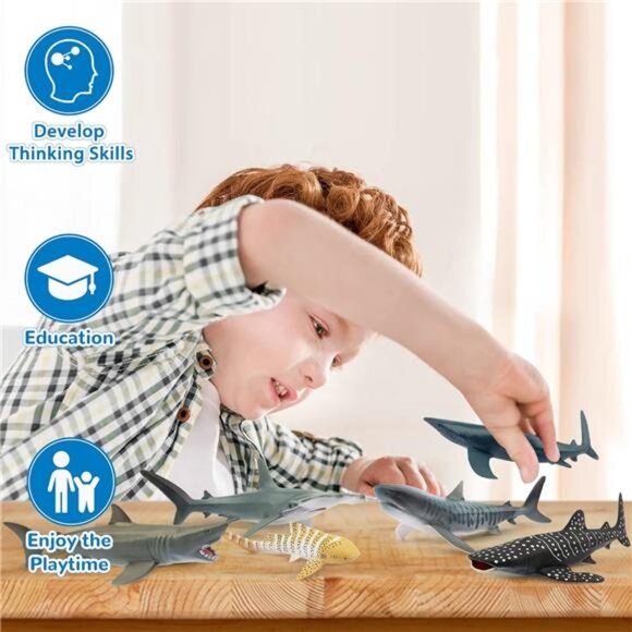 Toymany 6PC Realistic Shark Figurines Set - 5-6" Ocean Animals Bath Toys, Cake - Picture 6 of 7